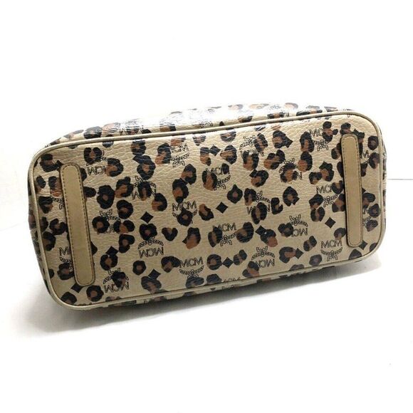 Brown MCM Visetos Leopard Print Leather Tote Bag with studs - Picture 5 of 10